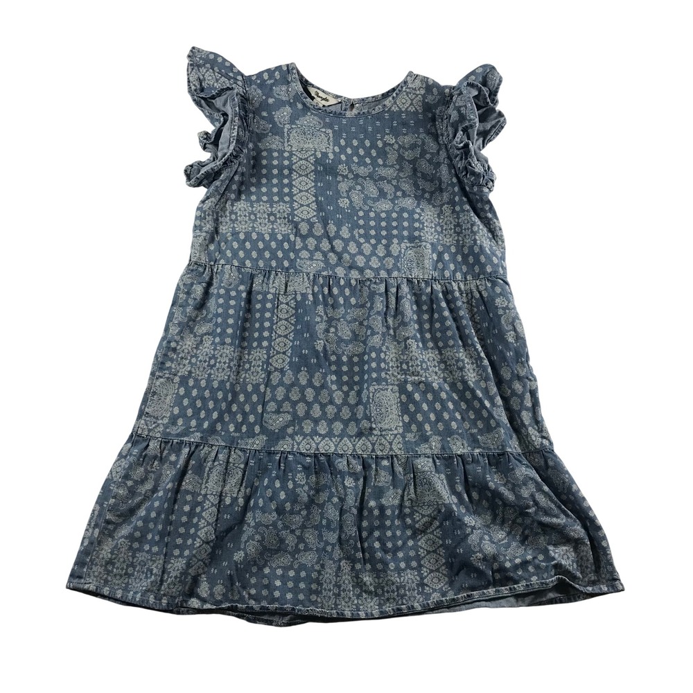 Wrangler Girls XL Blue Paisley Patchwork Tiered Denim Ruffle Sleeve Dress